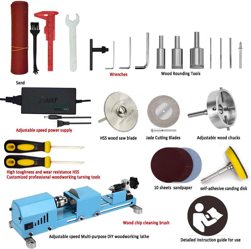 Winbomgo Wood Lathe Mini Lathe Machine Multi-Purpose Type Lathe Milling Cutting Grinding Polishing Professional Table Top Lathe Tool Kit - Image 2